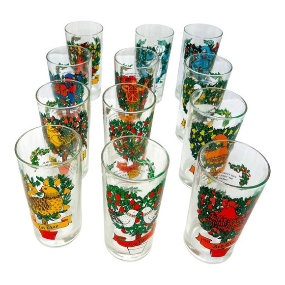 Unknown Other - 12 Days Of Christmas MCM Complete Glass Set c1950's